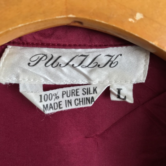 PUSILK Red PJ Silk Shirt Red Long Sleeve Mens L - Picture 3 of 9